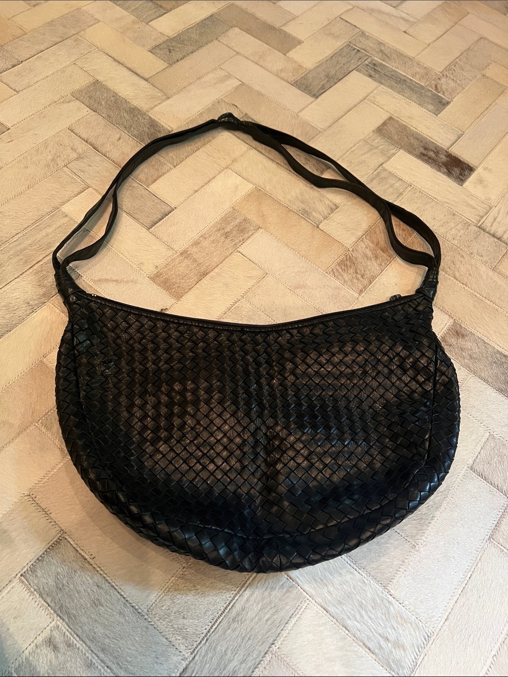 1980s black leather hobo